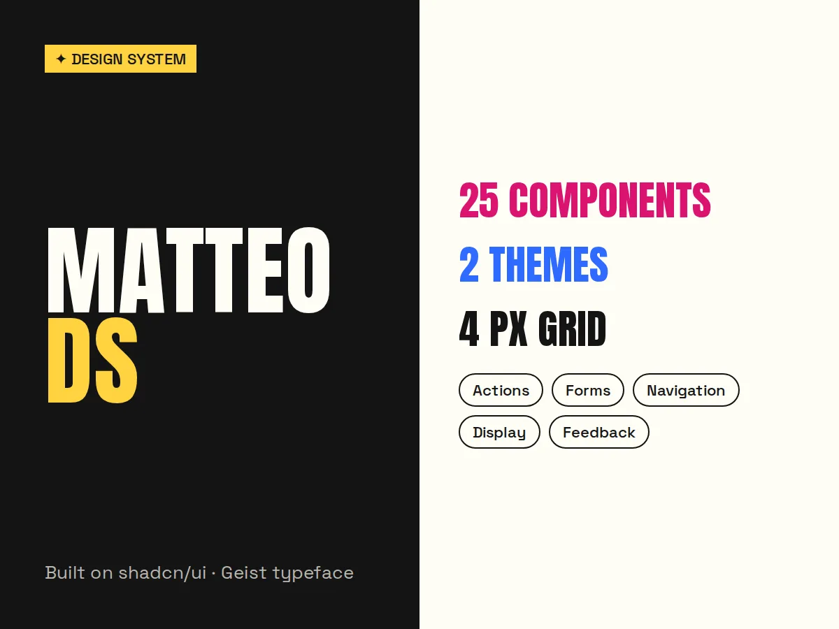 Matteo DS: 25 components, 2 themes, 4 px grid