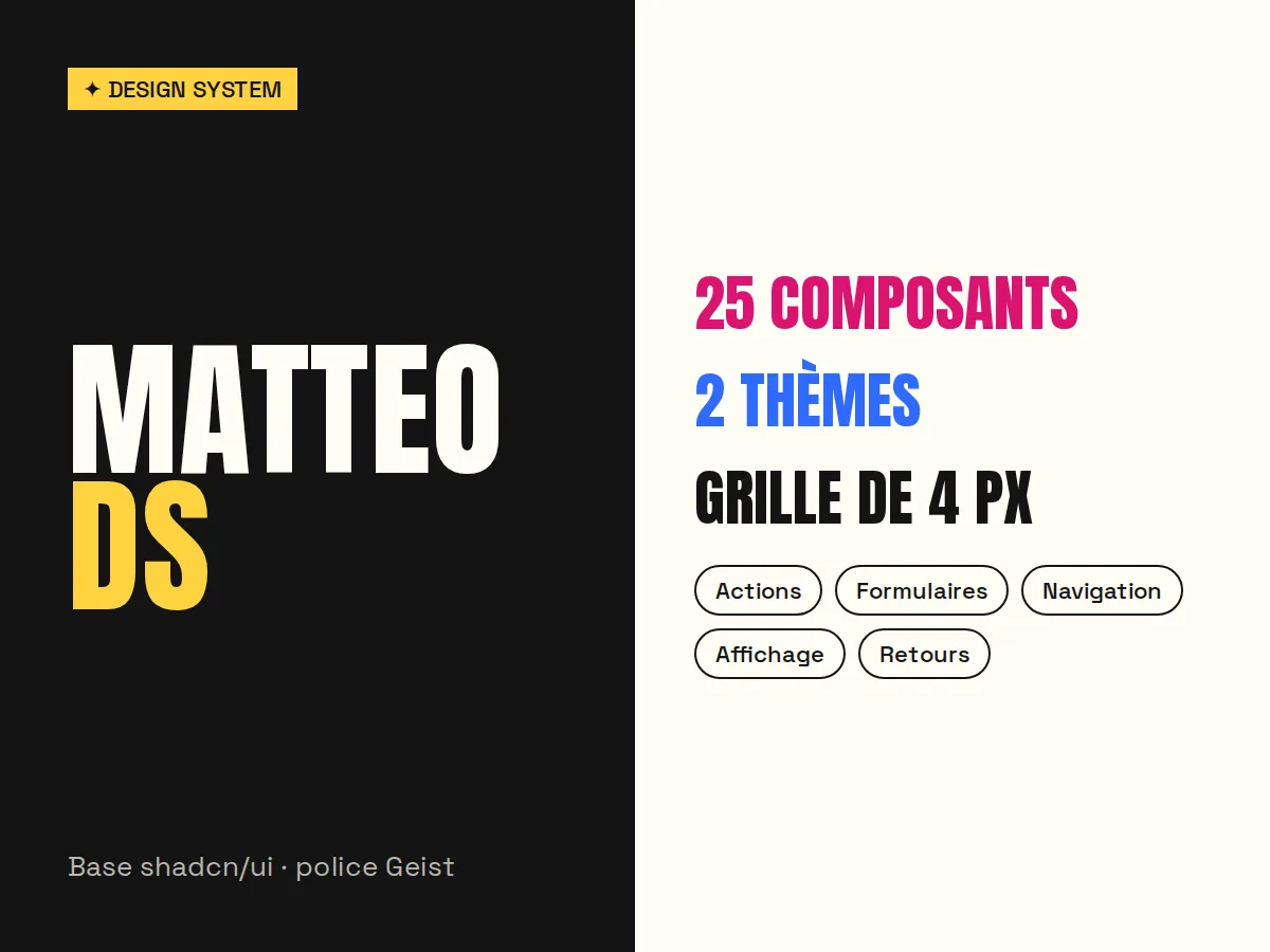 Matteo DS : 25 composants, 2 thèmes, grille de 4 px